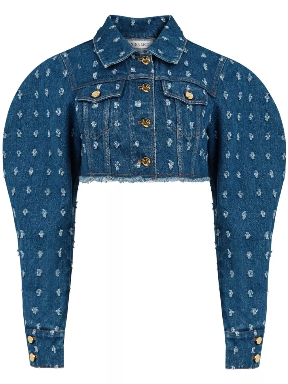 Affordable Nina Ricci distressed-effect cropped denim jacket Women 0127